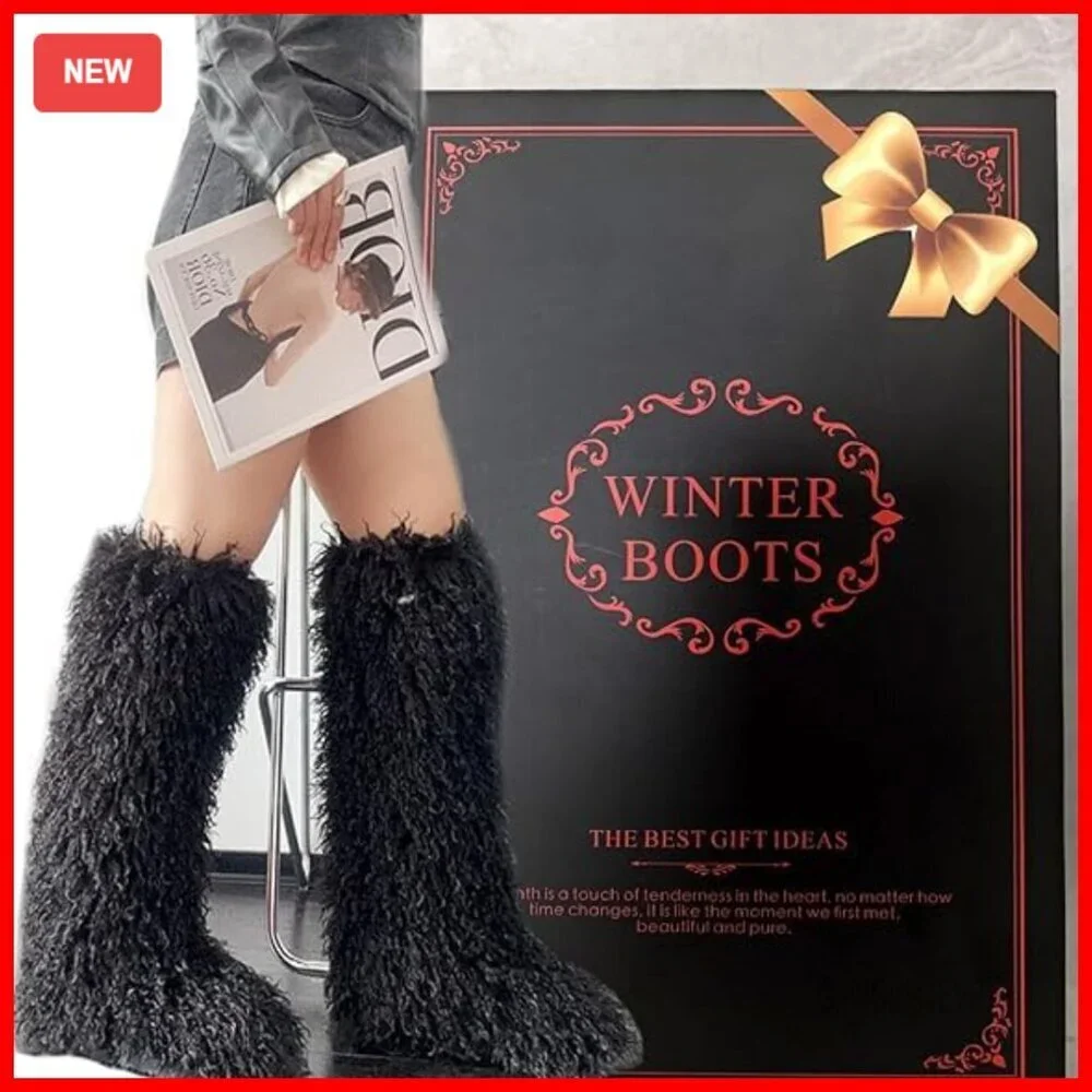 29-Inch Over-the-Knee Faux Fur Boots Flat Sole Winter Women's Shoes